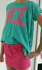 Ensemble Top vert destructure SISLEY ET Jupe jean rose fushia BENETTON 7 8 ans