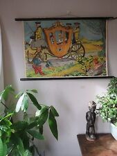 Original vintage pull roll down école tableau mural affiche puss in boots conte de fées