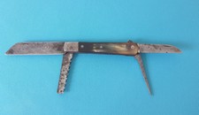 ANCIEN COUTEAU PLIANT / LE THIERS / J T R / CORNE / 4 OUTILS / LAME 9 CM