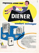 PUBLICITE ADVERTISING 015  1957  DIENER   par DROUX  réfrigérateur lave linge