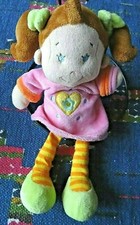 IB1/ DOUDOU POUPEE FILLE  NICOTOY ROBE ROSE ORANGE COEUR FLEUR 24 CM TBE