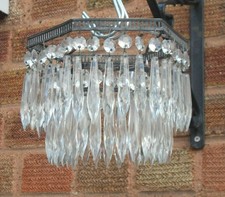 ART DECO 1930 S 2 étages Hexagone Cascade Coupe verre cristal plafond lustre