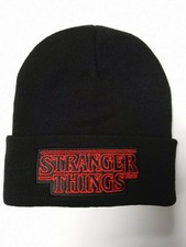 Bonnet pour Fan de Stranger Things Logo Brodé Bonnet en Acrylic, Noir , Neuf