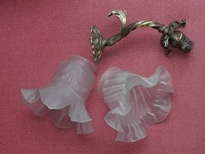 LUMINAIRE ANCIEN + 2 verres tulipe  Col de cygne  Feuille Opalescent Griffe