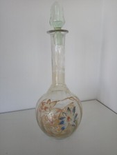 Ancienne Carafe en Verre Décor Emaillé Flacon Ancien