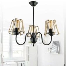 Lustre suspension métal noir 3 branches abat-jour ficelle 