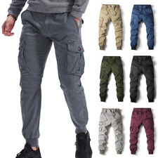 Hommes Cargo Combat Conique Pantalon Taille Élastique Kakis Poche Casual