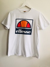 Vintage Ellesse Blanc S/S T-shirt à encolure ras-du-cou grand logo S Unisexe très bon état