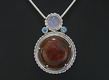 Poppy Hill Jasper. Blue Chalcedony. Blue Topaz. One Of A Kind Pendant. Hand Made