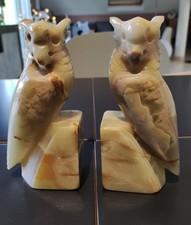 Serre Livres Hiboux vintage en pierre d onyx/ sculptures déco. Fait main Mexico