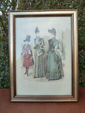 Ancien cadre en bois patiné avec lithographie signé BC  art populaire