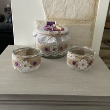 Magnifiques Lot - 2 Bougeoirs + 1 Pot ( Bonbonnière)  Décoration - Fait Main