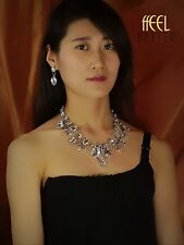 Parure Collier Boucles Argenté Cristal Blanc Goutte Vintage Baroque Mariage OSC1