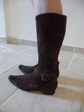bottes PERLATO  T38 cuir nubuck marron foncé
