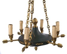 Rare Lustre de style empire ou Louis XVI à 6 lumières en bronze motif flèche
