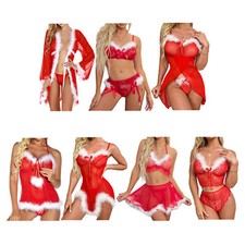 Femme Ensemble Lingerie de Noel Costume Dentelle Sexy Nuisettes Vêtement de Nuit