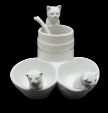 service à condiments moutardier salerons porcelaine chats et chatons