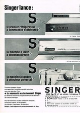PUBLICITE ADVERTISING 1965    SINGER   lave linge réfrigérateur machine à coudre