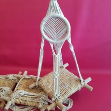 Etagère en bambou, rotin et coton macramé à suspendre suspension 3 étages