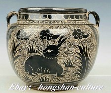 10" Old Song Dynasty CiZhou Four Porcelaine Lapin Fleur Pot Pot Crock