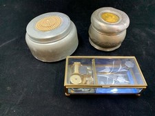 Lot of 3 Antique Metal/Aluminum Musical Jewelry Box w/Glass Insert & Dome pearl 