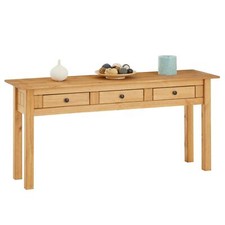 Table console meuble d'appoint avec 3 tiroirs pin massif finition teintée/cirée