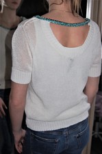 Pull dos nu raffiné bijoux chaine été blanc COP COPINE t-shirt à maille Haut 2/M