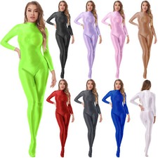 Femmes Combinaison Huile Brillante Catsuit Vetements De Nuit à Manches Longues