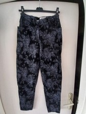 PANTALON taille haute - Noir imprimé fleur et velours - Taille 40