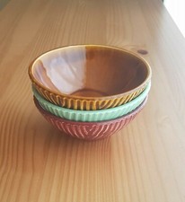 Vintage 3 coupelles entremets/apéritif en céramique rouge vert beige 12x4,5cm