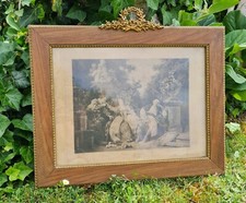 ANCIEN CADRE PHOTO EN BOIS LITHO SOUS VERRE NOEUD DORE  NAPOLEON