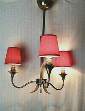 LUSTRE PLAFONNIER SUSPENSION EN LAITON LUMINAIRE 3 BRANCHES VINTAGE 1950/60TBE 