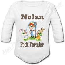 Body Bébé Petit Fermier avec prénom personnalisé - cadeau de naissance garçon