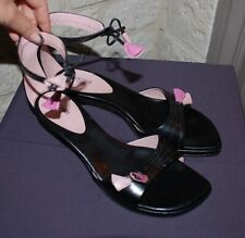 SAB 9 / CHAUSSURES SANDALES A TALON EN CUIR NOIR  ROSE BOCAGE H 6 CM T 38