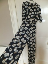 Magnifique Warehouse Bleu Marine Imprimé Floral Cropped Jumpsuit culottes jambe large 8 entièrement neuf sans étiquette