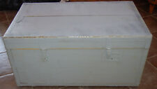 Ancien Coffre Malle en Bois de Rangement 93 / 55,5 / 46 - malle grise