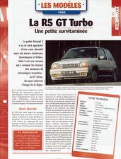 FICHE RENSEIGNEMENT TECHNIQUE AUTOMOBILE RENAULT 5 / R5 GT TURBO - CAR AUTO 