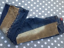 TELY JEANS pantalon coton bleu stone empiecements velours beige W 32 Taille 44 