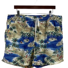 J CREW -Size XL Mens Swim Shorts Trunks Mesh Lining Tropical Island Print H4517