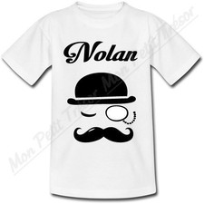 T-shirt Enfant British Monocle Chapeau Melon avec Prénom Personnalisé