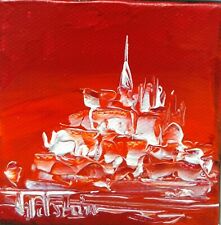 tableau original contemporain peinture 7x7 Mont-St Michel rouge (3)
