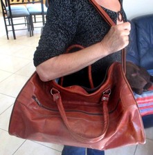 Grand superbe sac de voyage vintage en cuir souple marron/ cognac / fauve