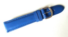 18 mm  Élégant Bracelet de montre cuir véritable doublé "BLEU" Boucle acier 