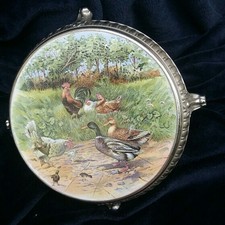 dessous de plat céramique émaillé /no cafetière /coq poule canards paysage /1912