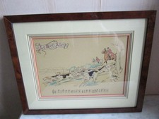 TABLEAU  LITHOGRAPHIE COULEUR LE BIEN ALLER  CHASSE A COURRE SIGNE   JACK