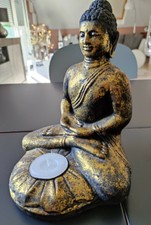 Bougeoir Statue Bouddha de la Sérénité en méditation En pierre patiné vieil or