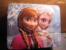  DISNEY'S FROZEN METAL LUNCH BOX PURPLE HANDLE W/ANNA ELSA BOX ONLY