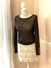 Modcloth Knit Crochet Confetti Pullover Sweater Size Small Grey Button Accent