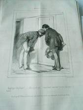 Gravure Litho 19è - Paris le Soir Trou de serrure Angelique Angelique