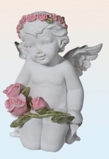 Figurine statuette statue Ange à genoux avec bouquet - 11,5 cm